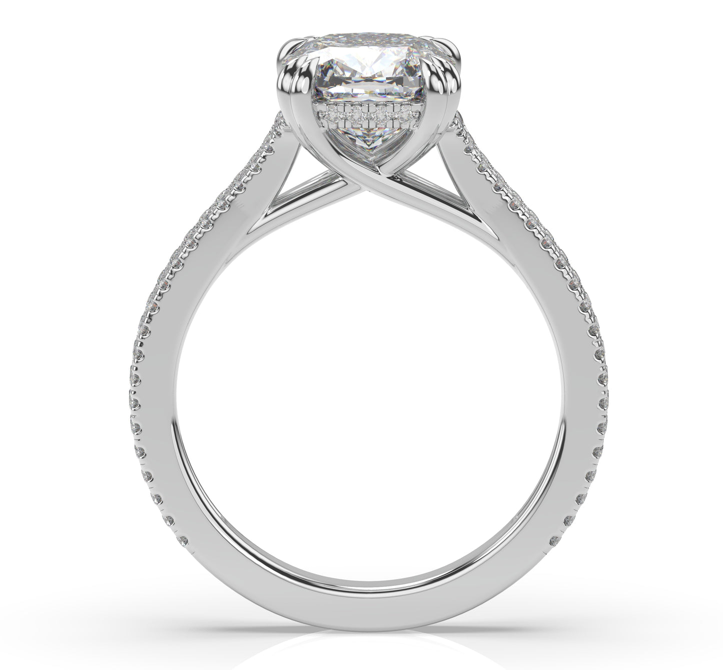 Emerald White Gold Pave Moissanite Engagement Ring