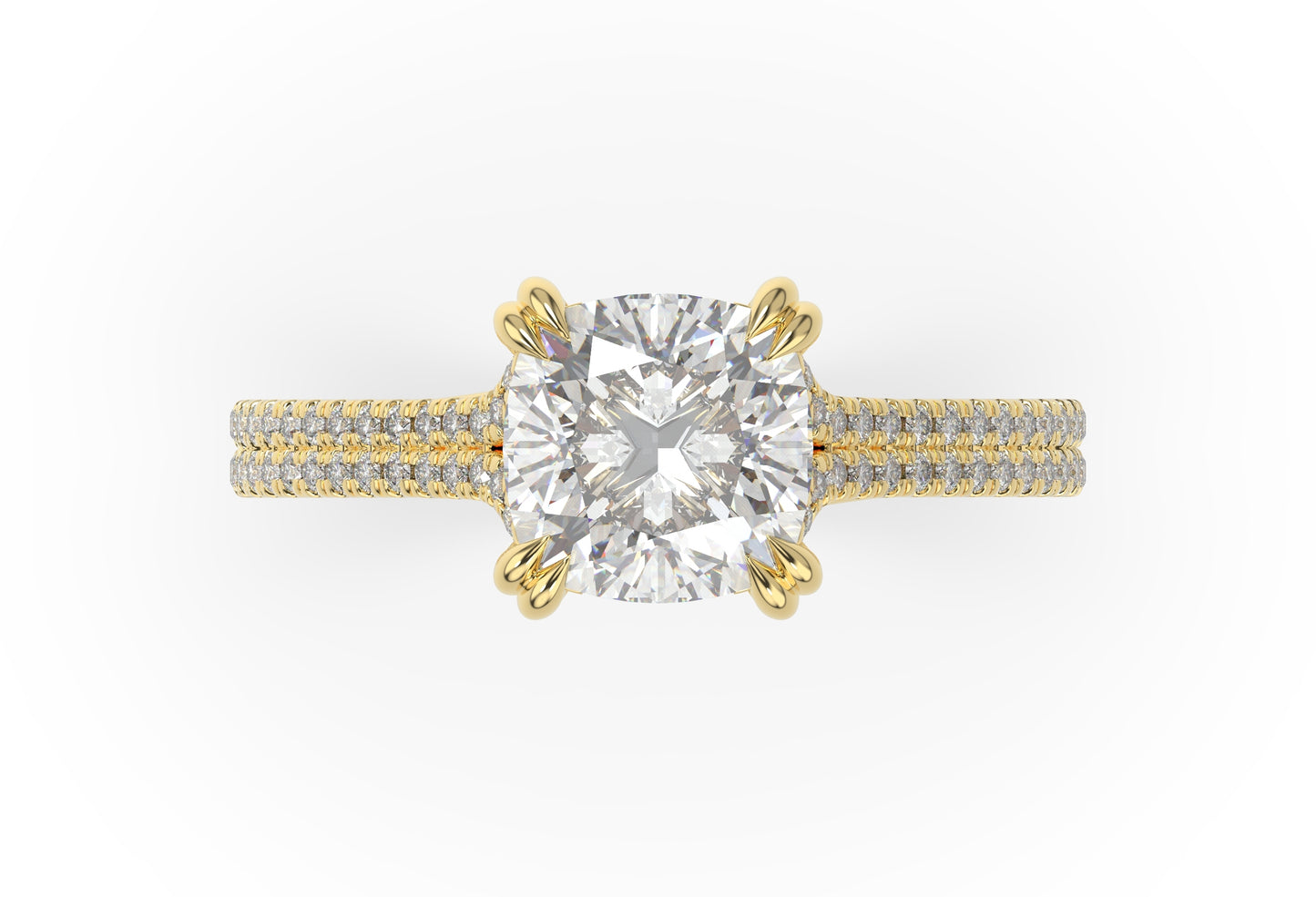 Emerald Yellow Gold Pave Moissanite Engagement Ring