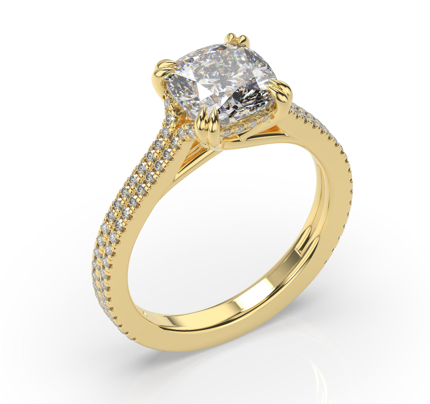 Emerald Yellow Gold Pave Moissanite Engagement Ring