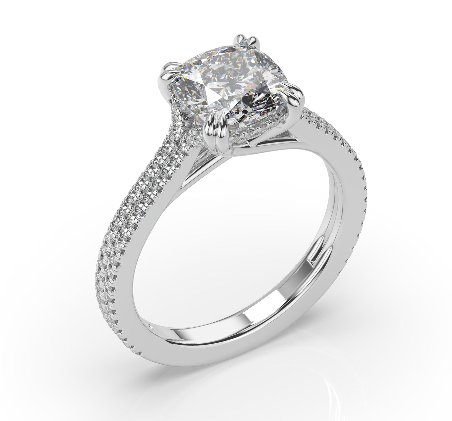 Cushion White Gold Pave Moissanite Engagement Ring