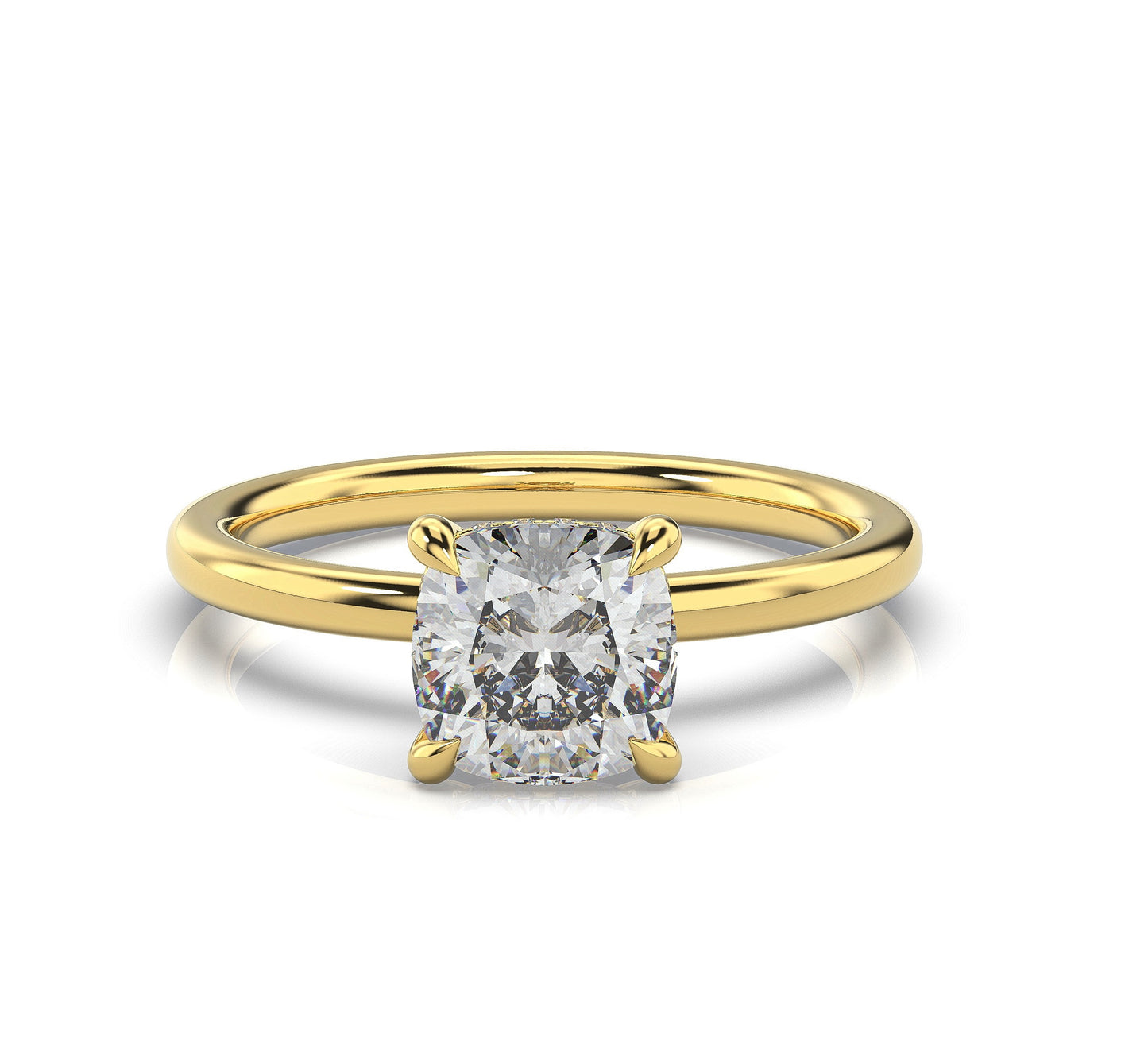 Cushion Yellow Gold Solitaire Moissanite Engagement Ring