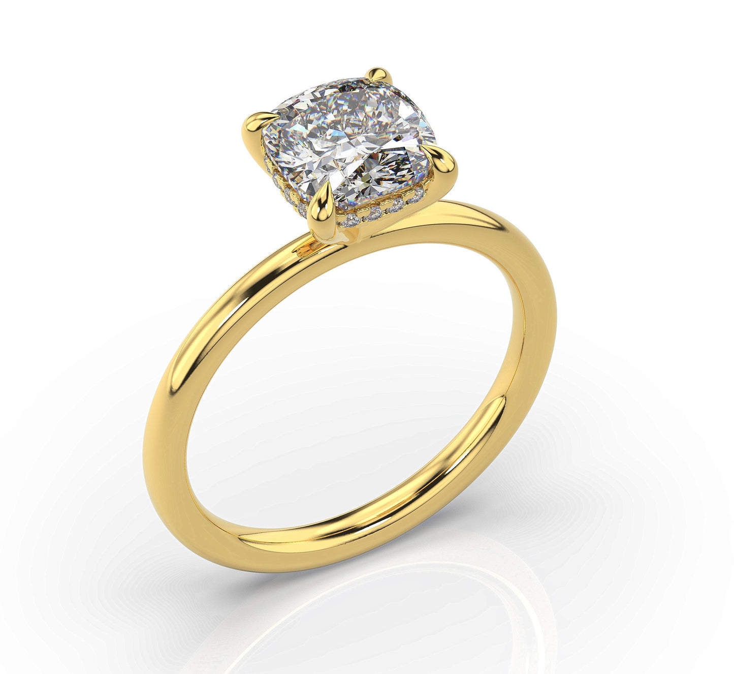 Cushion Yellow Gold Solitaire Moissanite Engagement Ring