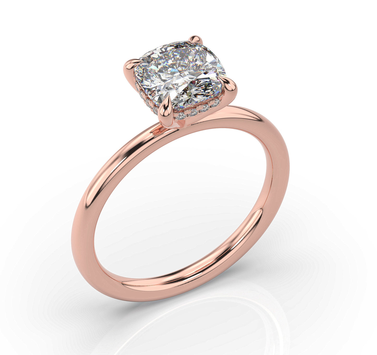 Cushion Rose Gold Solitaire Moissanite Engagement Ring