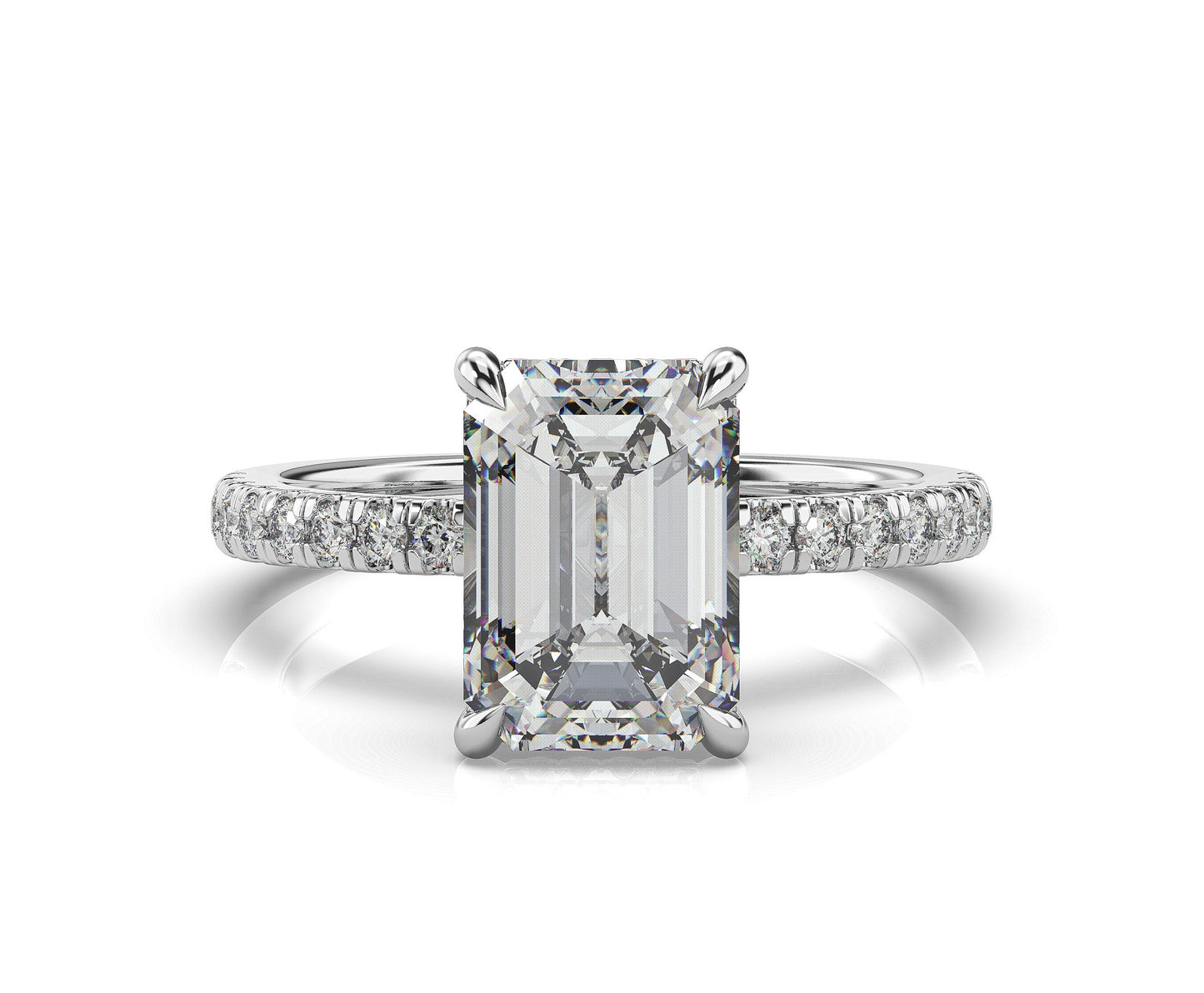 Emerald White Gold Pave Moissanite Engagement Ring