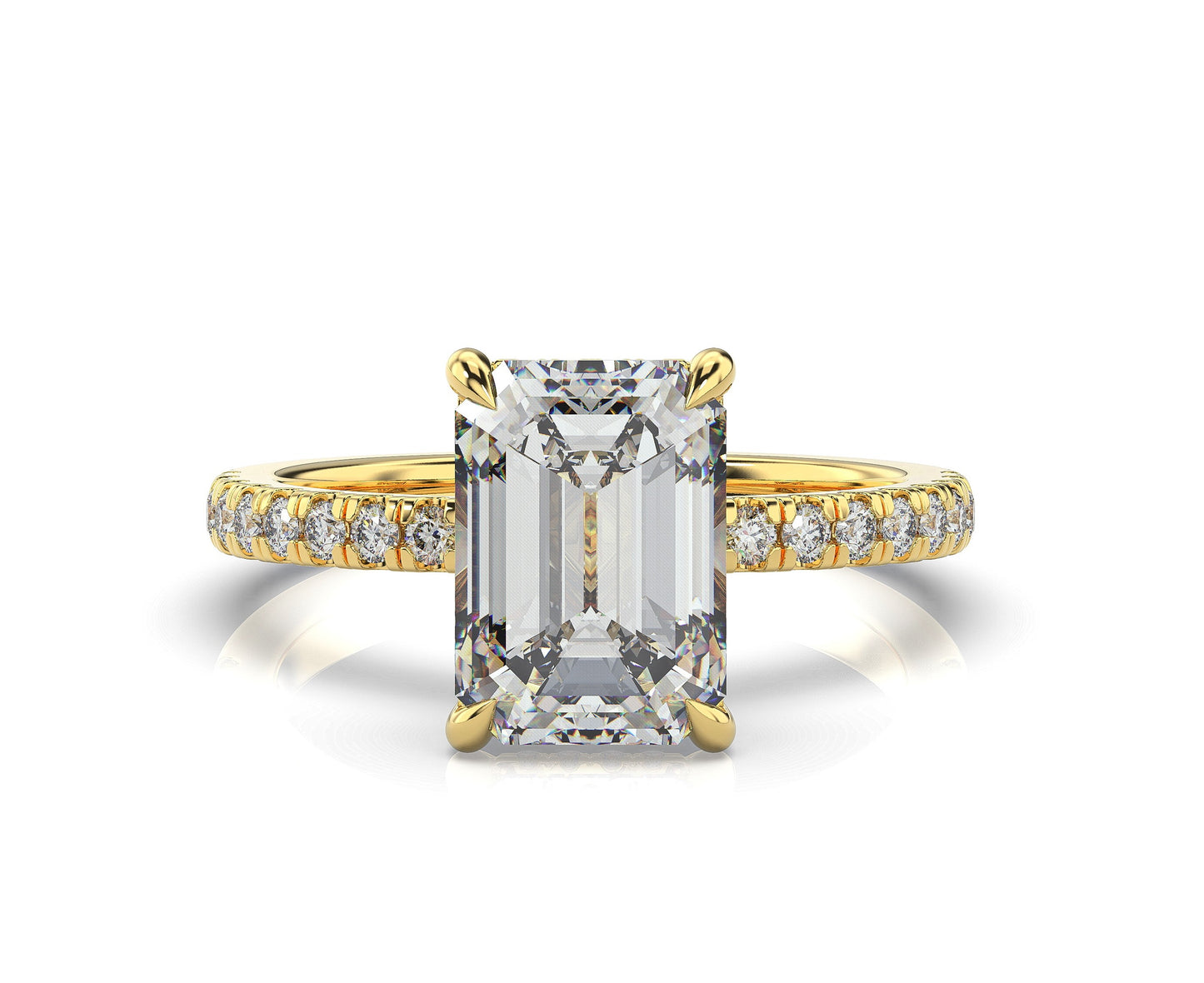 Emerald Yellow Gold Pave Moissanite Engagement Ring