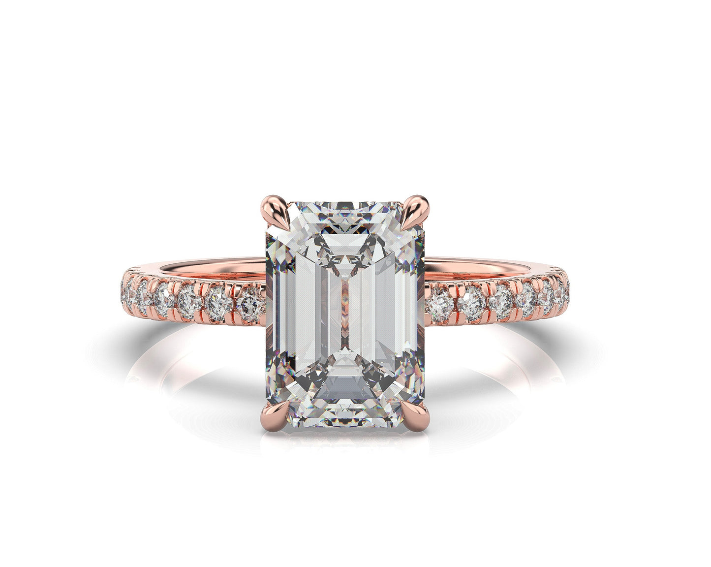 Emerald Rose Gold Pave Moissanite Engagement Ring