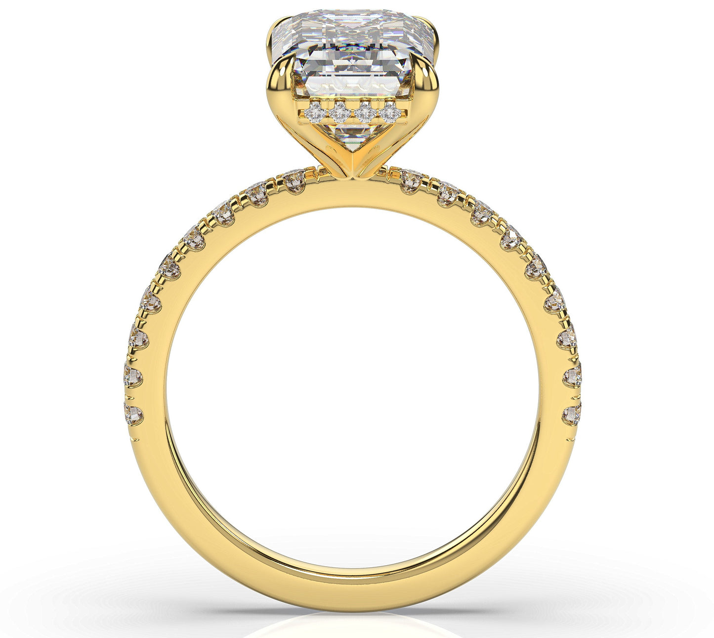Emerald Yellow Gold Pave Moissanite Engagement Ring