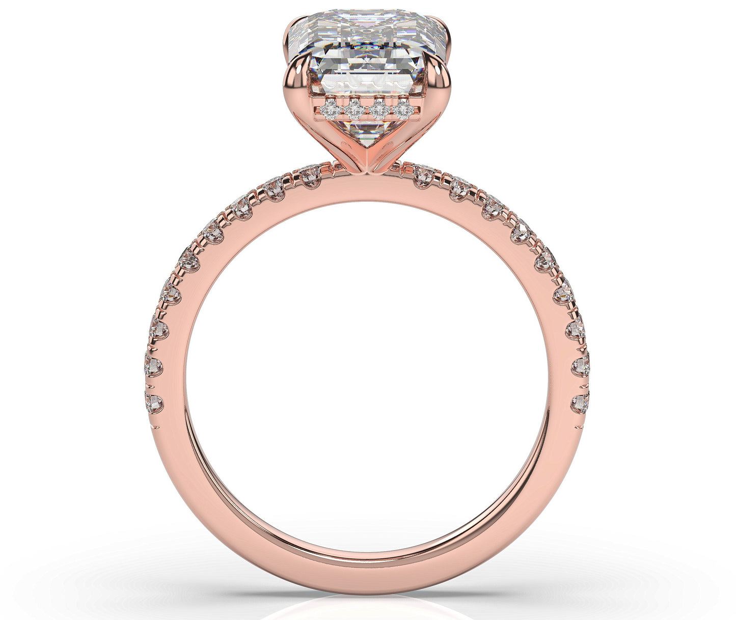 Emerald Rose Gold Pave Moissanite Engagement Ring