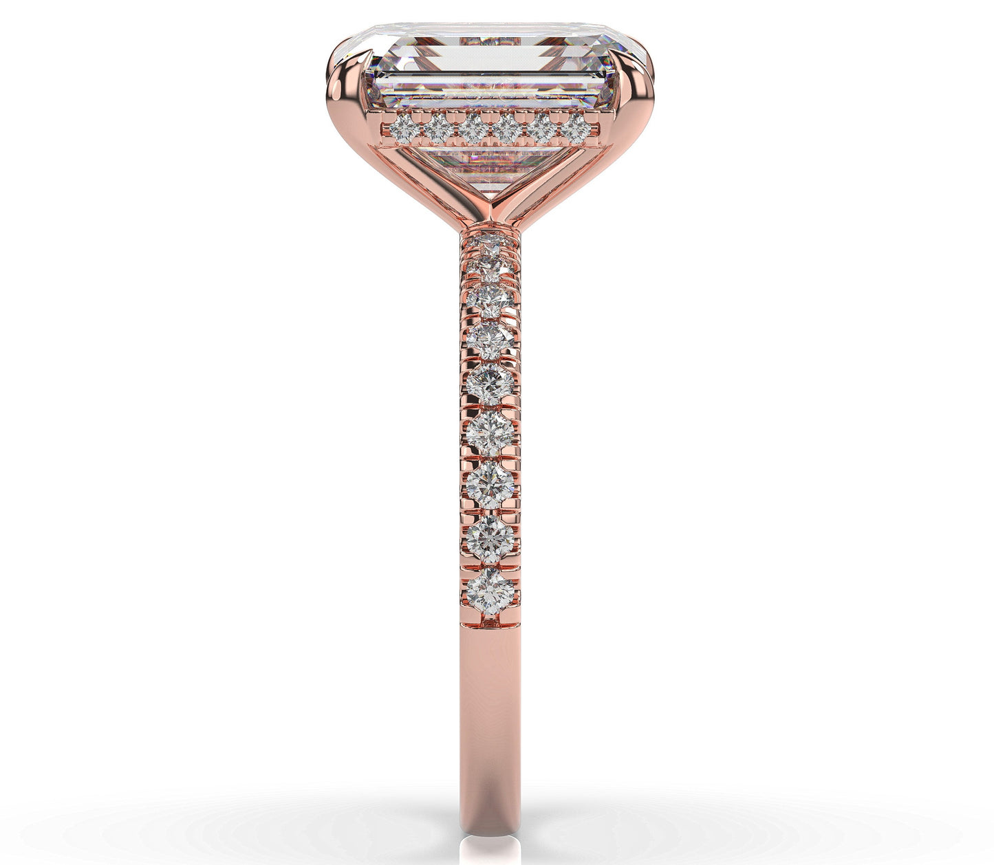 Emerald Rose Gold Pave Moissanite Engagement Ring