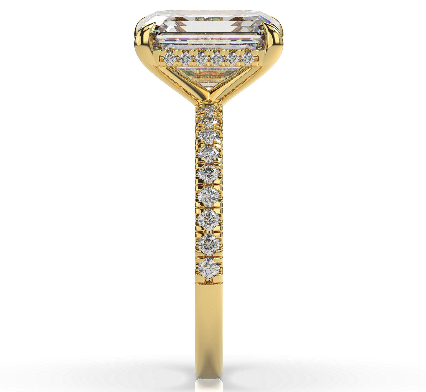 Emerald Yellow Gold Pave Moissanite Engagement Ring