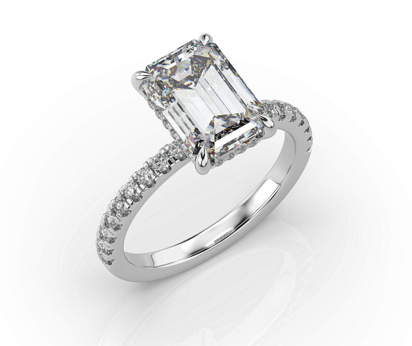 Emerald White Gold Pave Moissanite Engagement Ring