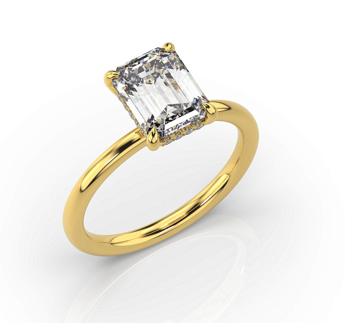 Emerald Yellow Gold Solitaire Moissanite Engagement Ring