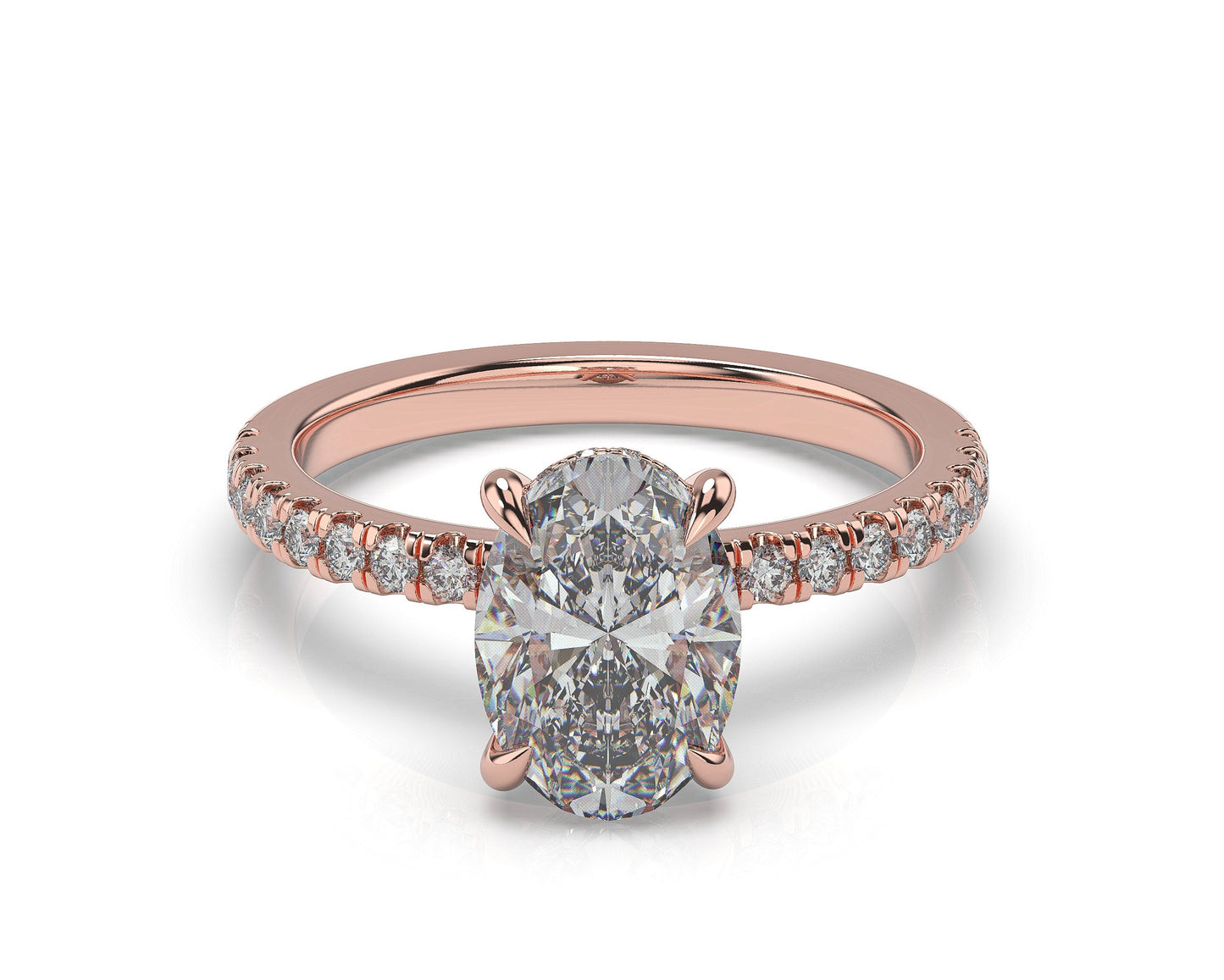 Oval Rose Gold Pave Moissanite Engagement Ring