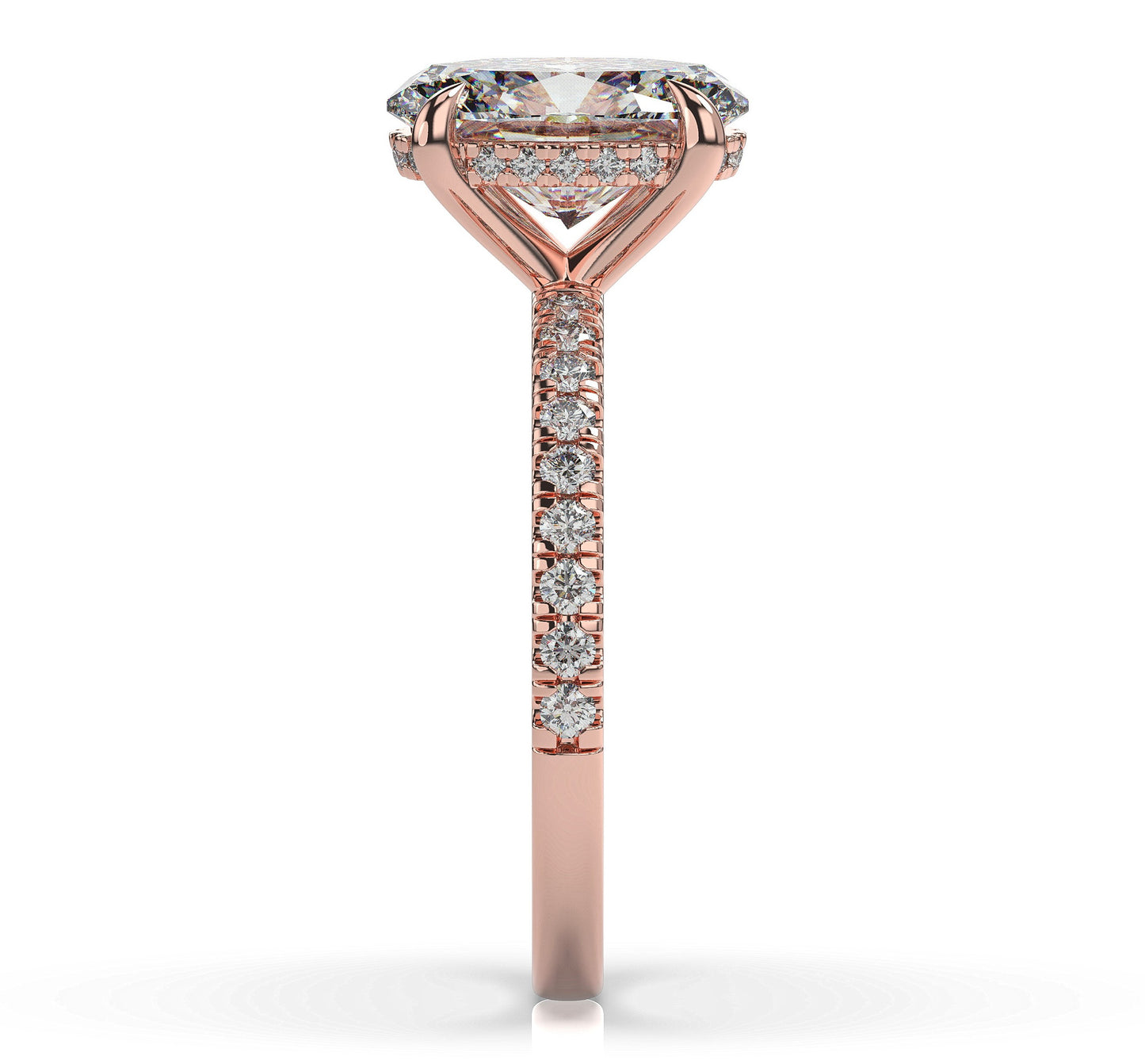 Oval Rose Gold Pave Moissanite Engagement Ring