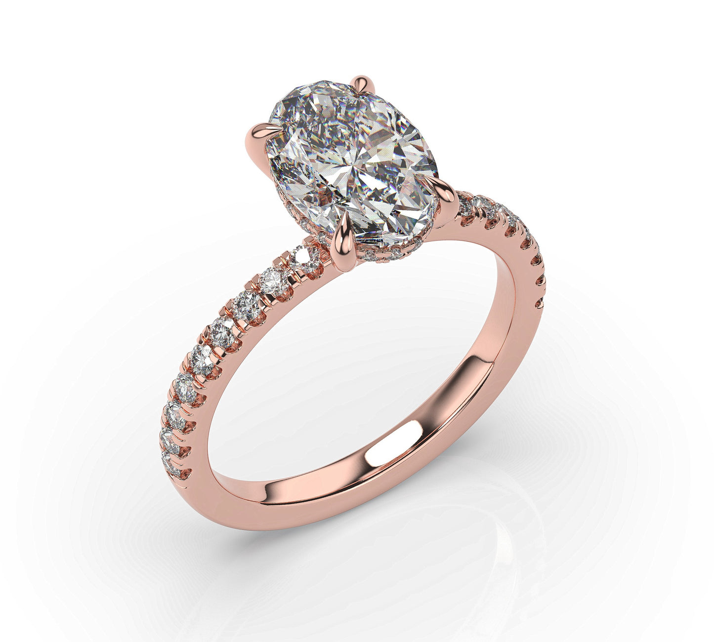 Oval Rose Gold Pave Moissanite Engagement Ring