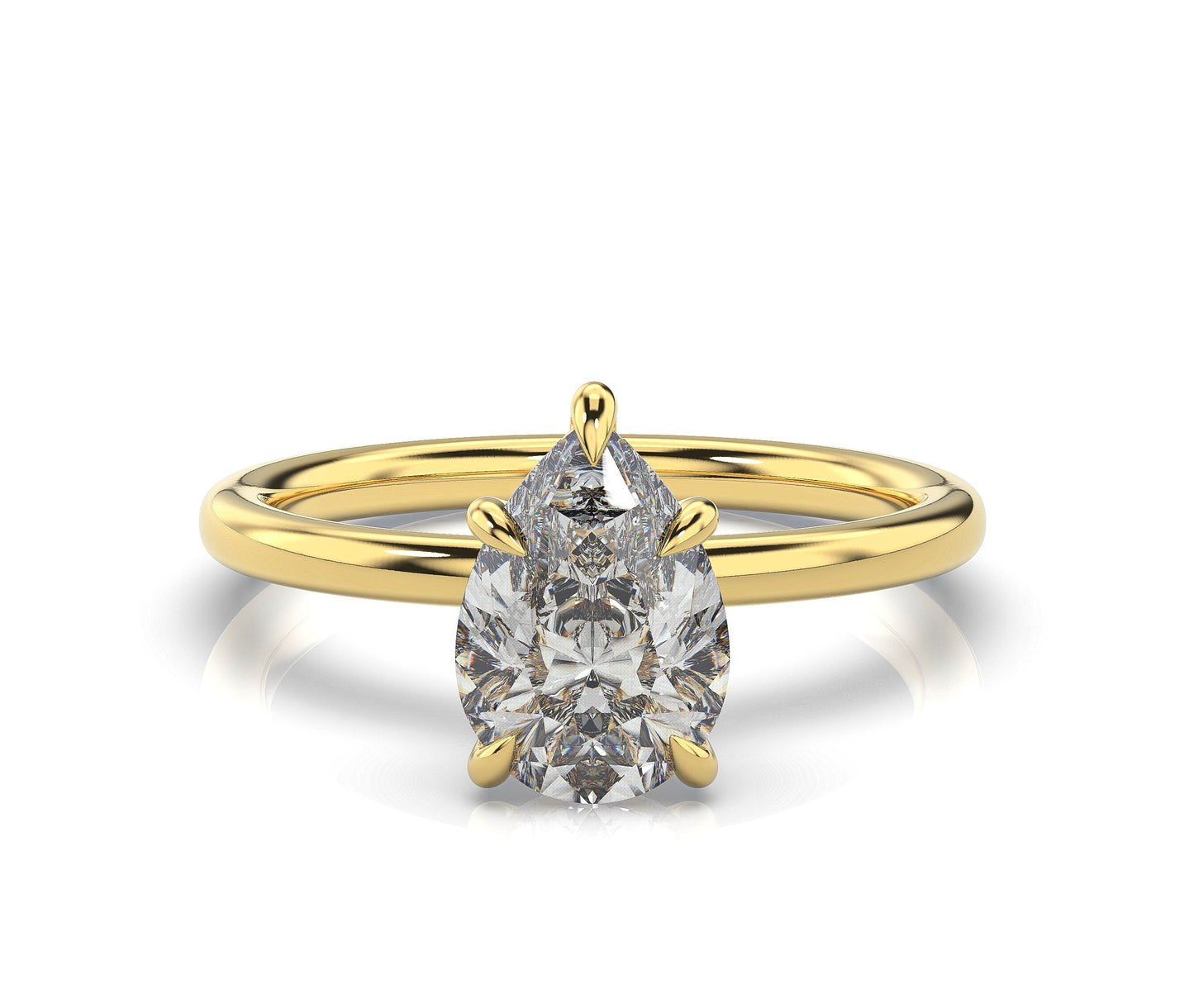 Pear Yellow Gold Solitaire Moissanite Engagement Ring