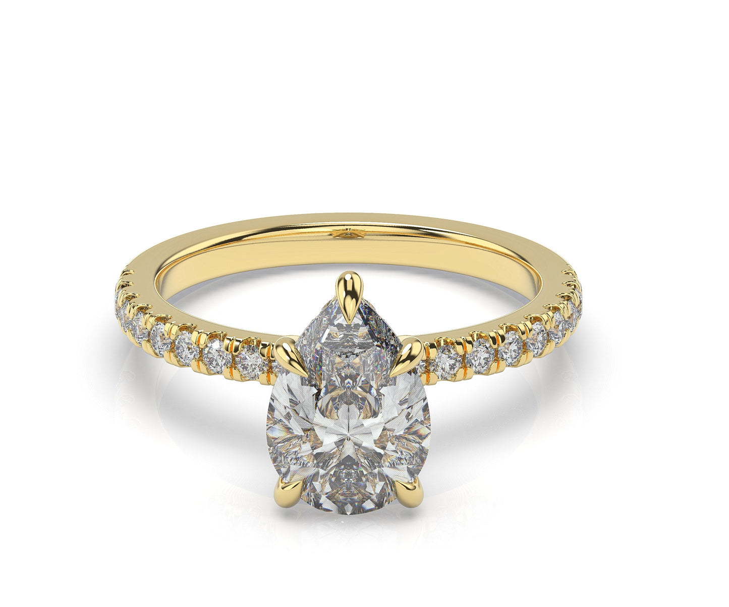 Pear Yellow Gold Pave Moissanite Engagement Ring