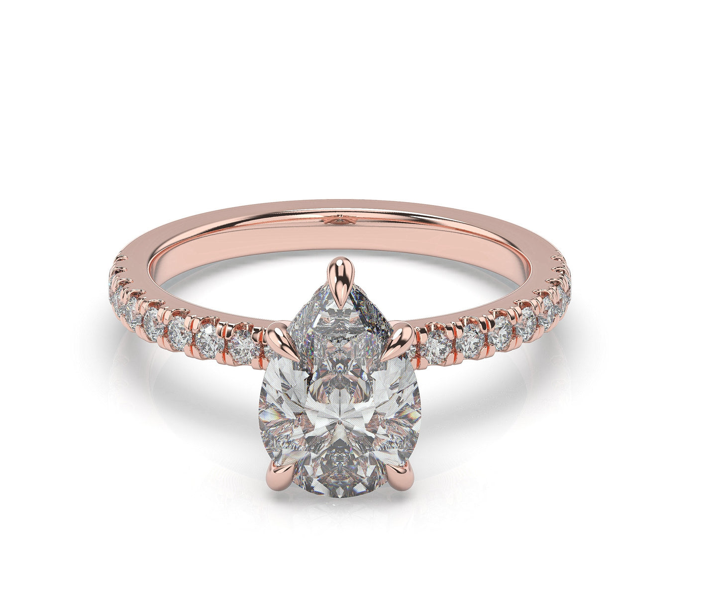 Pear Rose Gold Pave Moissanite Engagement Ring