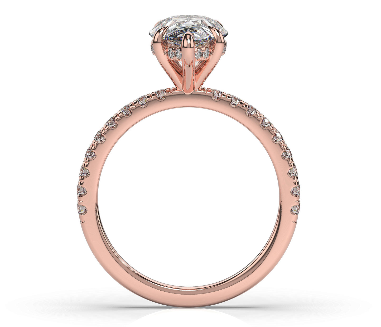 Pear Rose Gold Pave Moissanite Engagement Ring