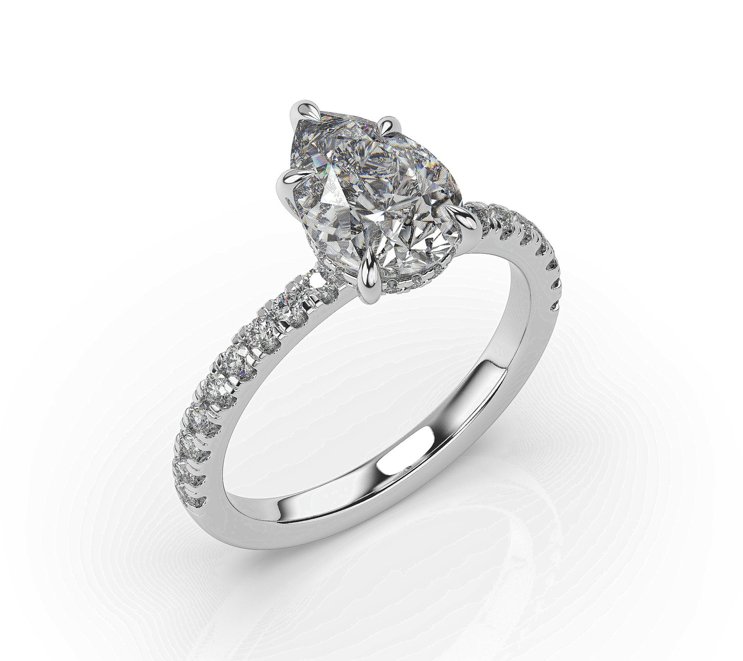 Pear White Gold Pave Moissanite Engagement Ring