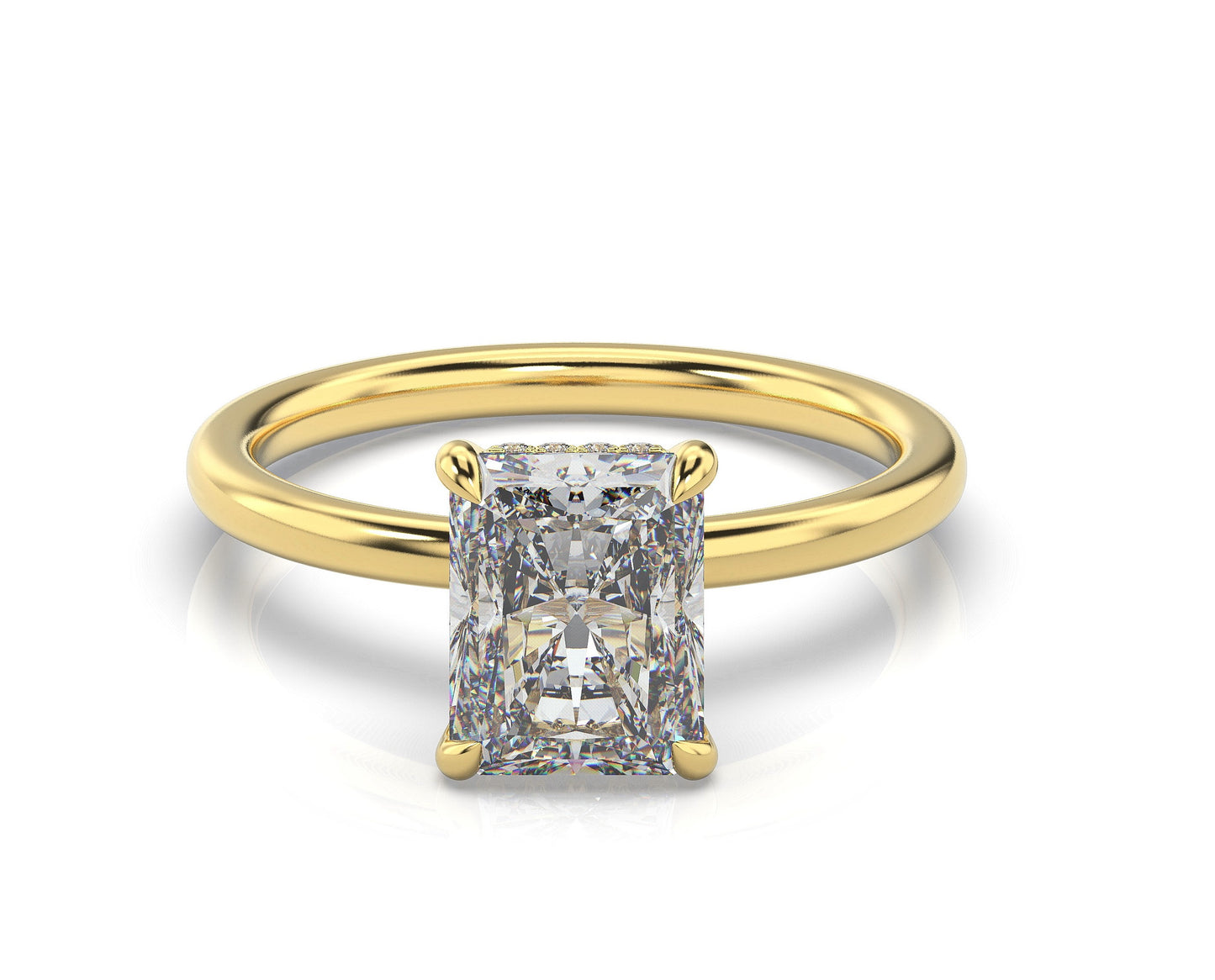 Radiant Yellow Gold Solitaire Moissanite Engagement Ring