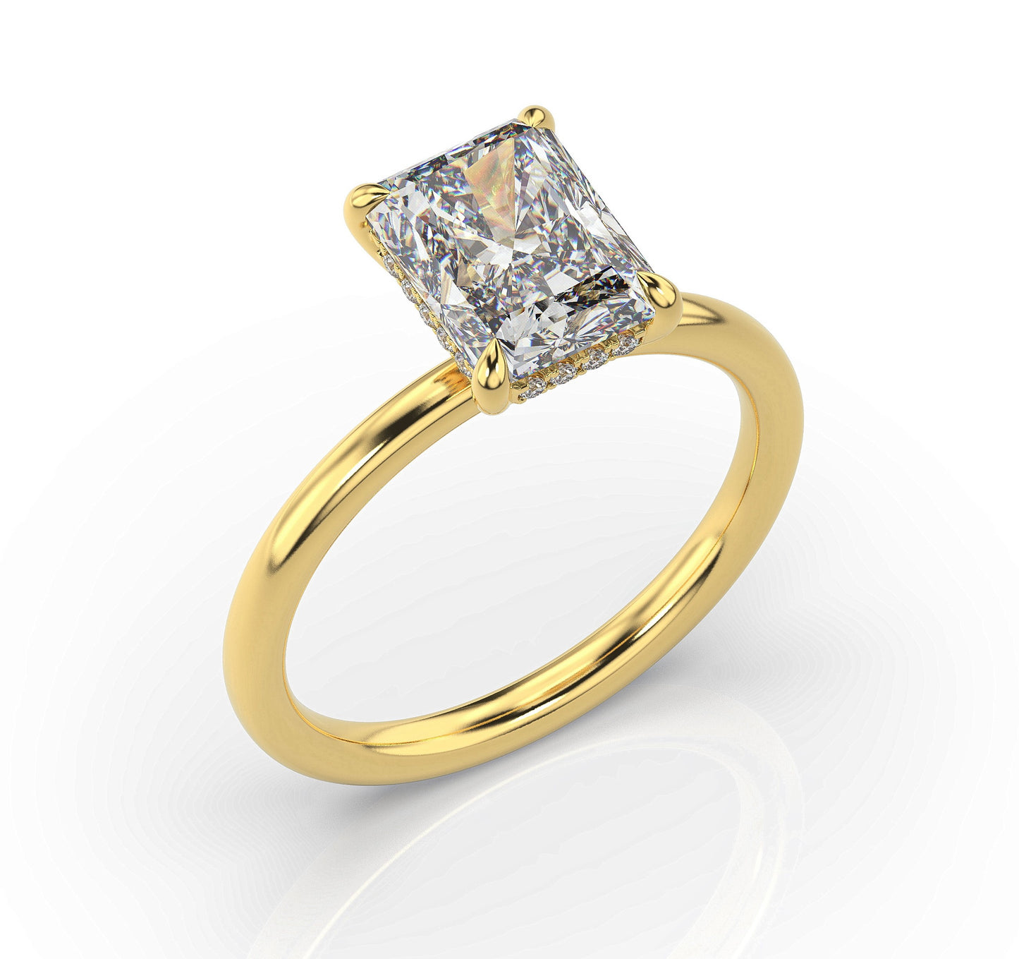 Radiant Yellow Gold Solitaire Moissanite Engagement Ring