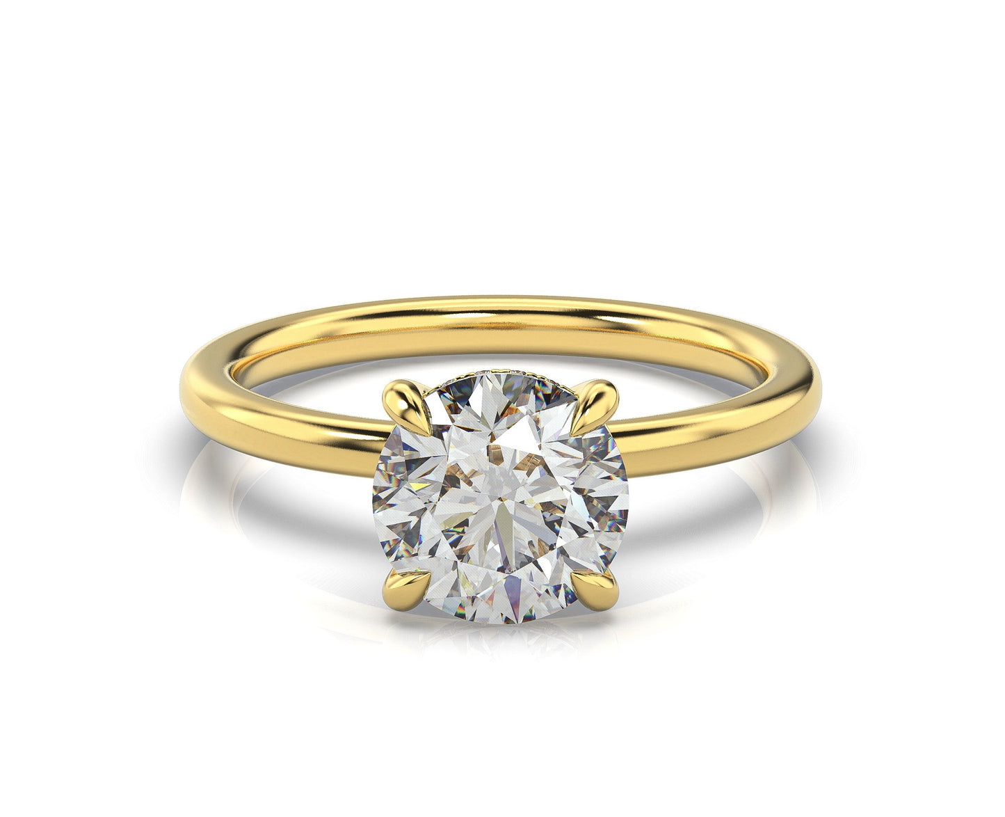 Round Brilliant Yellow Gold Solitaire Moissanite Engagement Ring