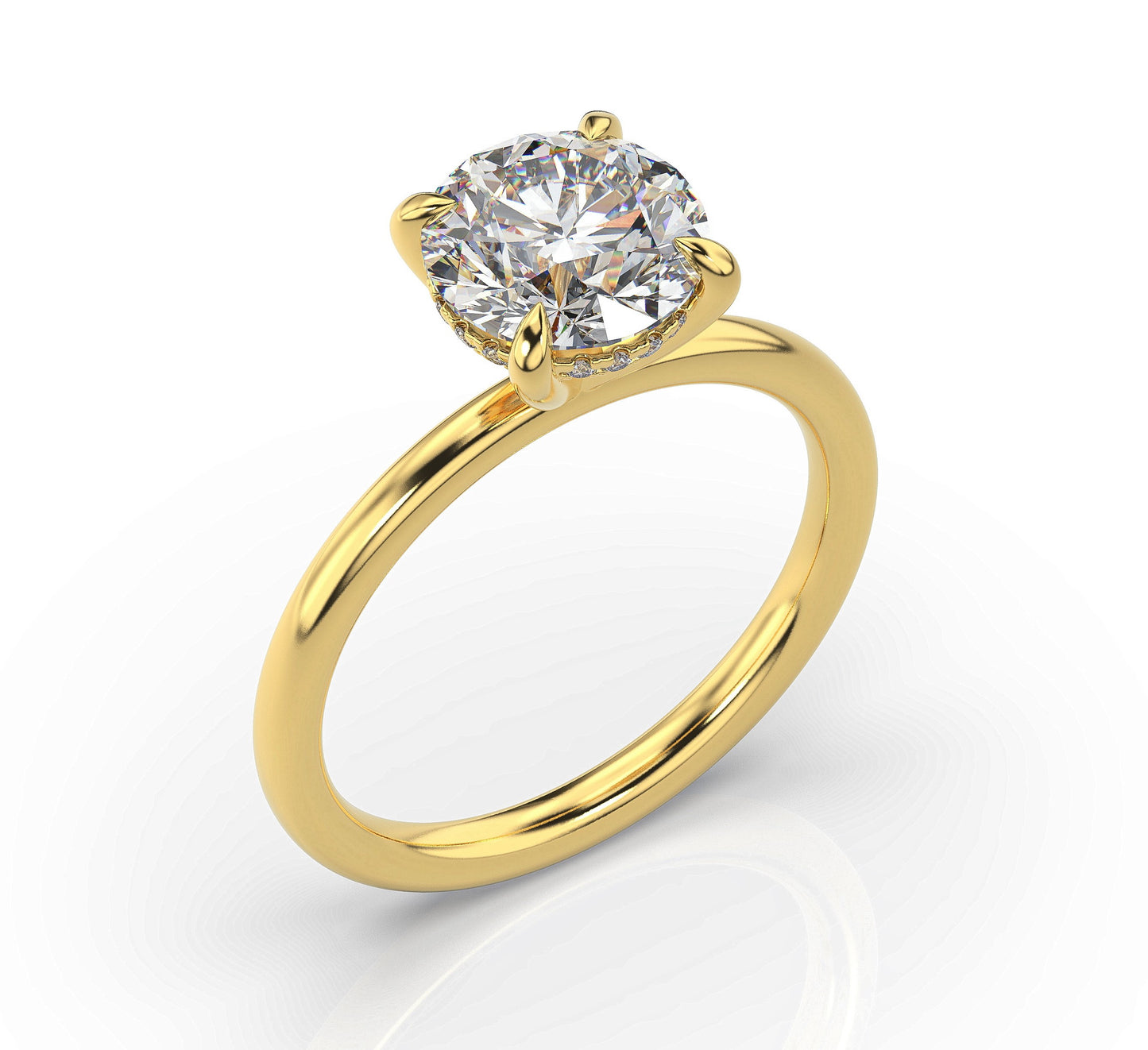 Round Brilliant Yellow Gold Solitaire Moissanite Engagement Ring