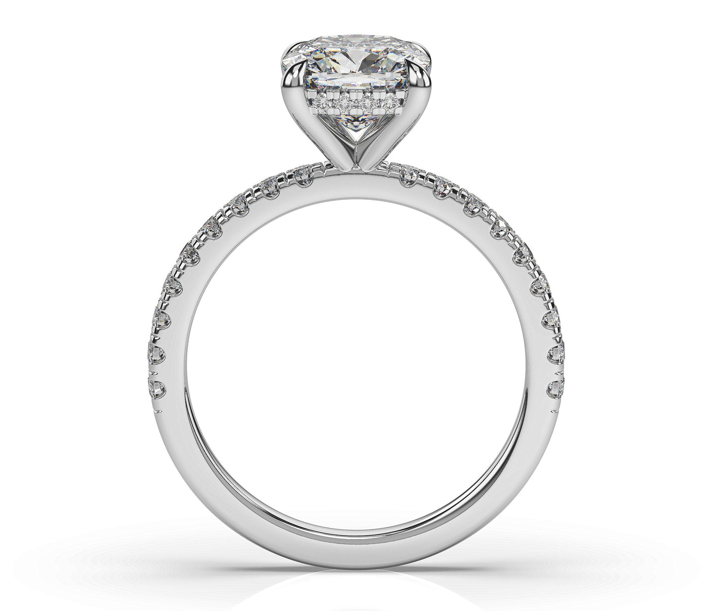 Cushion White Gold Pave Moissanite Engagement Ring