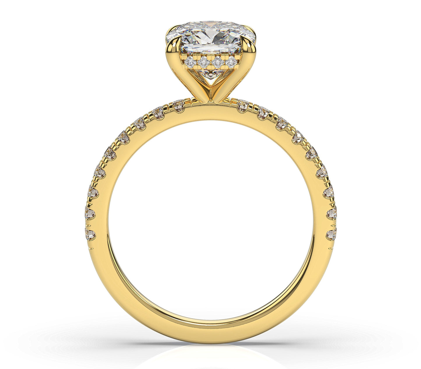 Cushion Yellow Gold Pave Moissanite Engagement Ring
