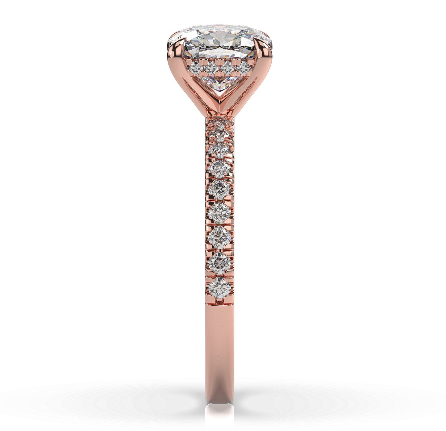Cushion Rose Gold Pave Moissanite Engagement Ring