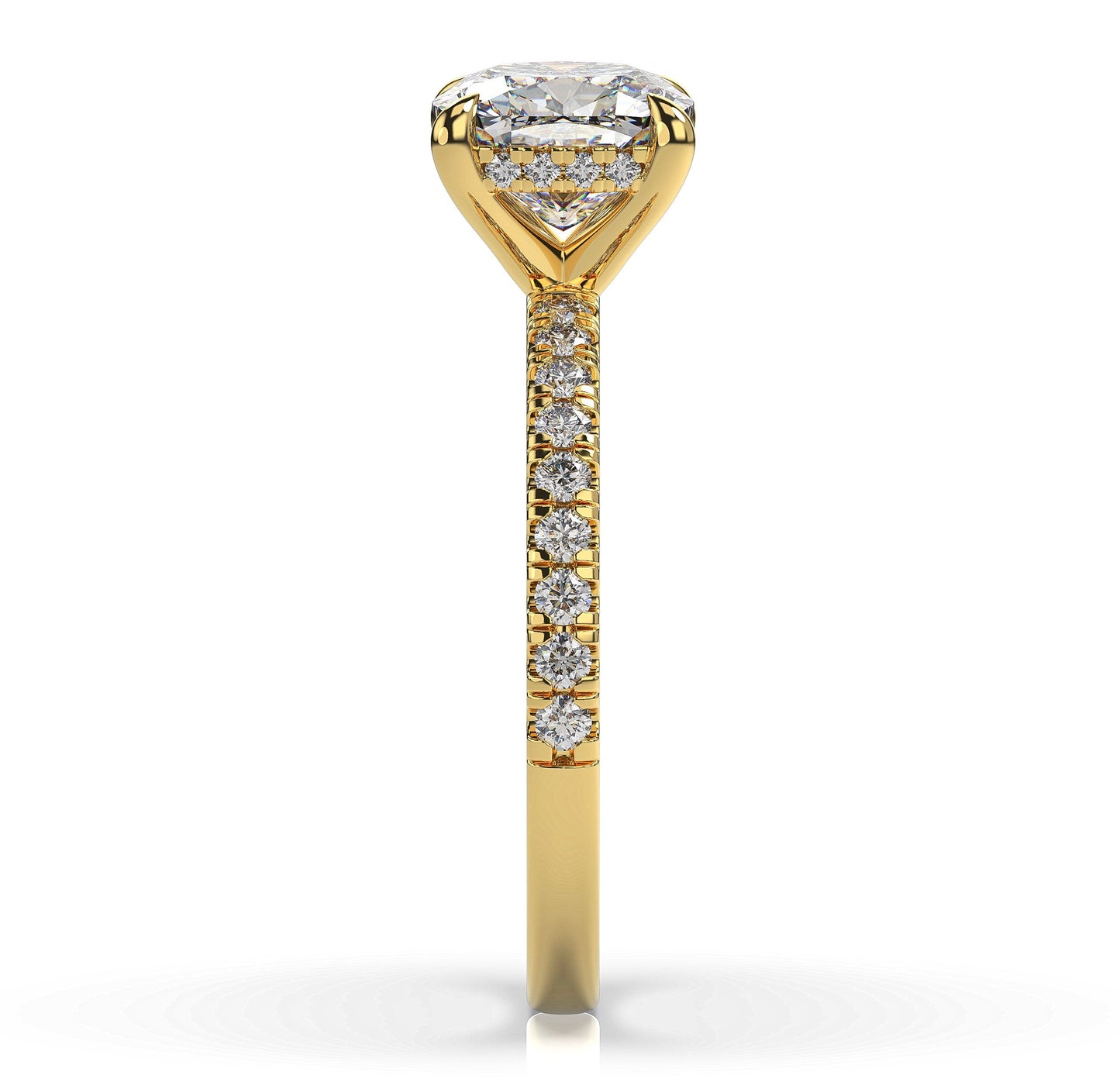 Cushion Yellow Gold Pave Moissanite Engagement Ring