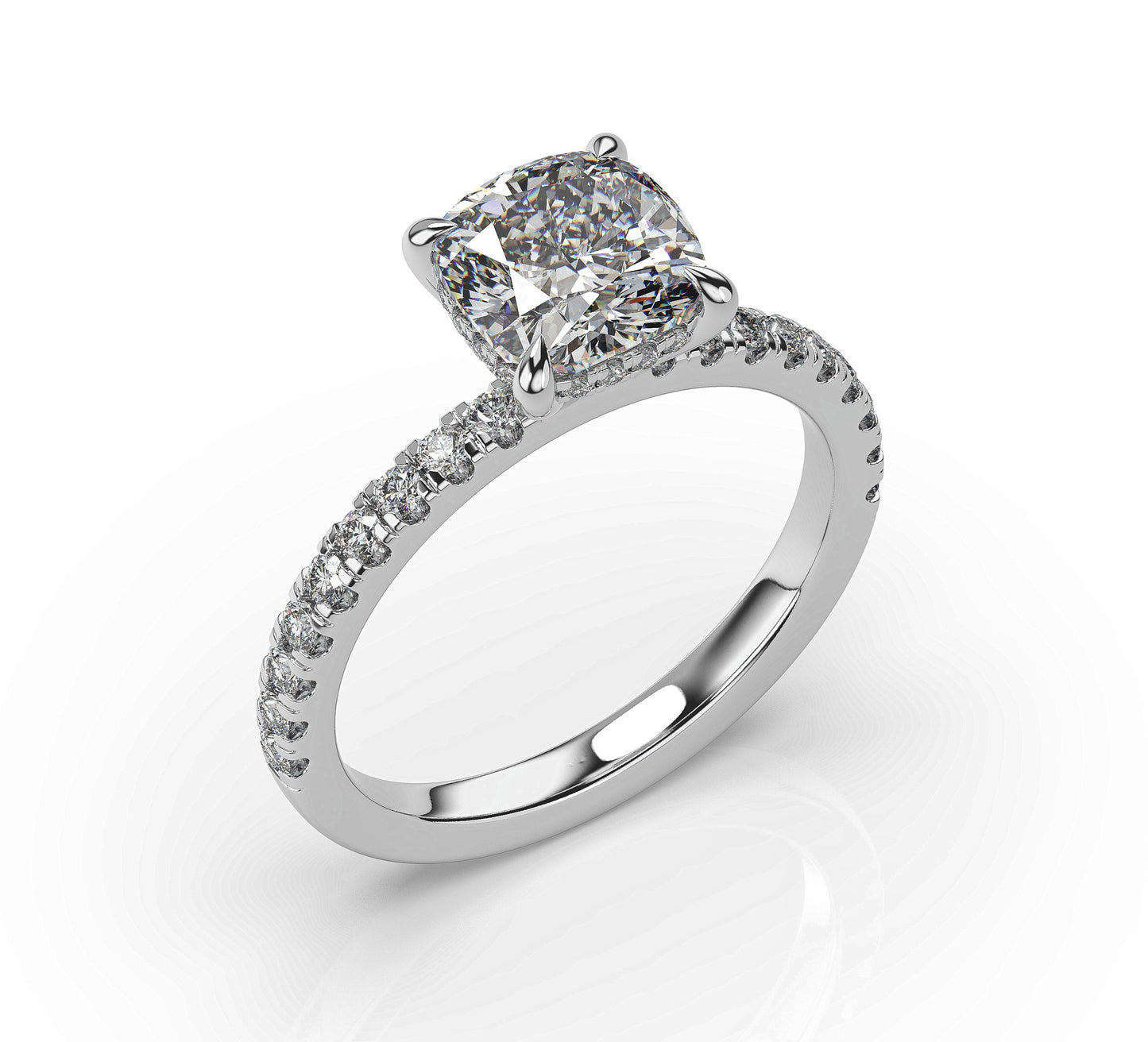 Cushion White Gold Pave Moissanite Engagement Ring