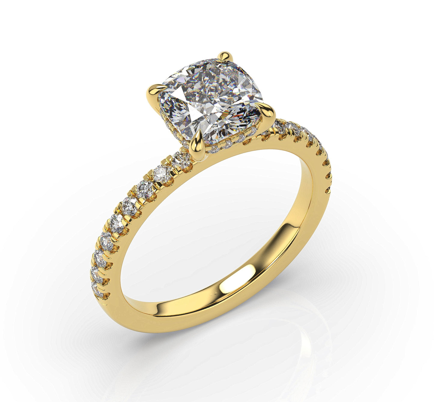 Cushion Yellow Gold Pave Moissanite Engagement Ring