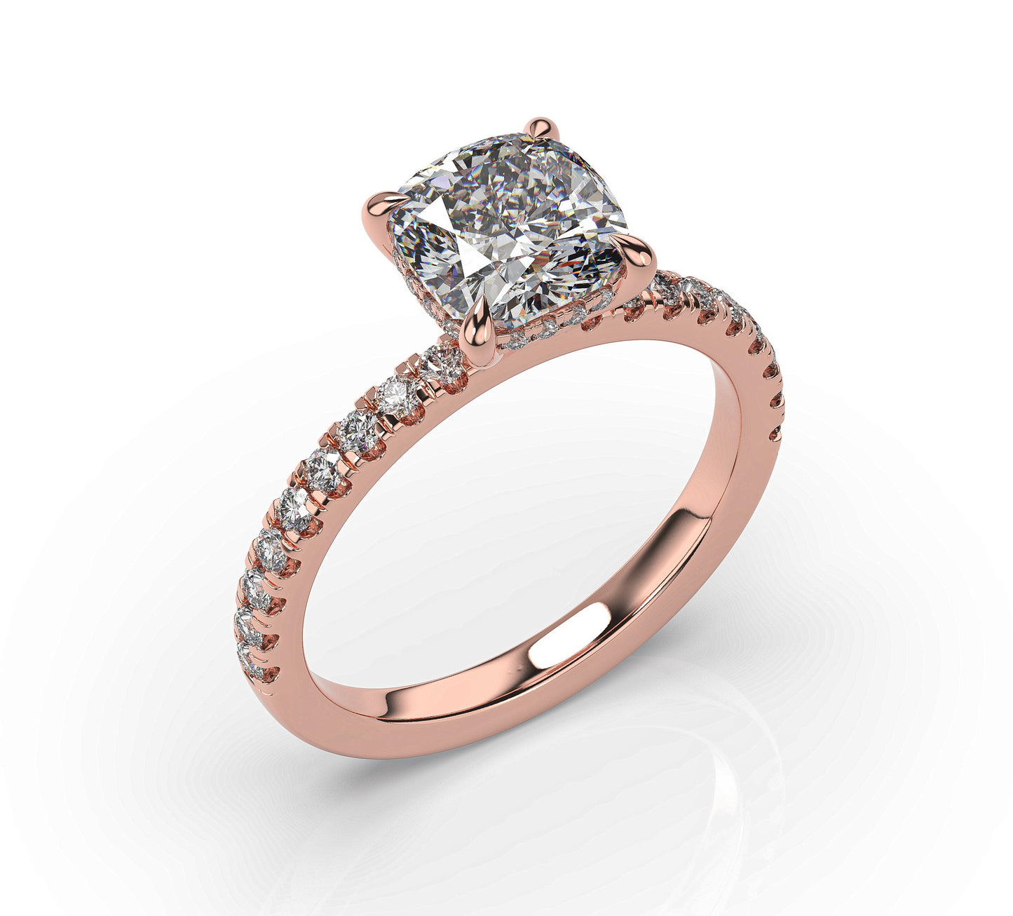 Cushion Rose Gold Pave Moissanite Engagement Ring