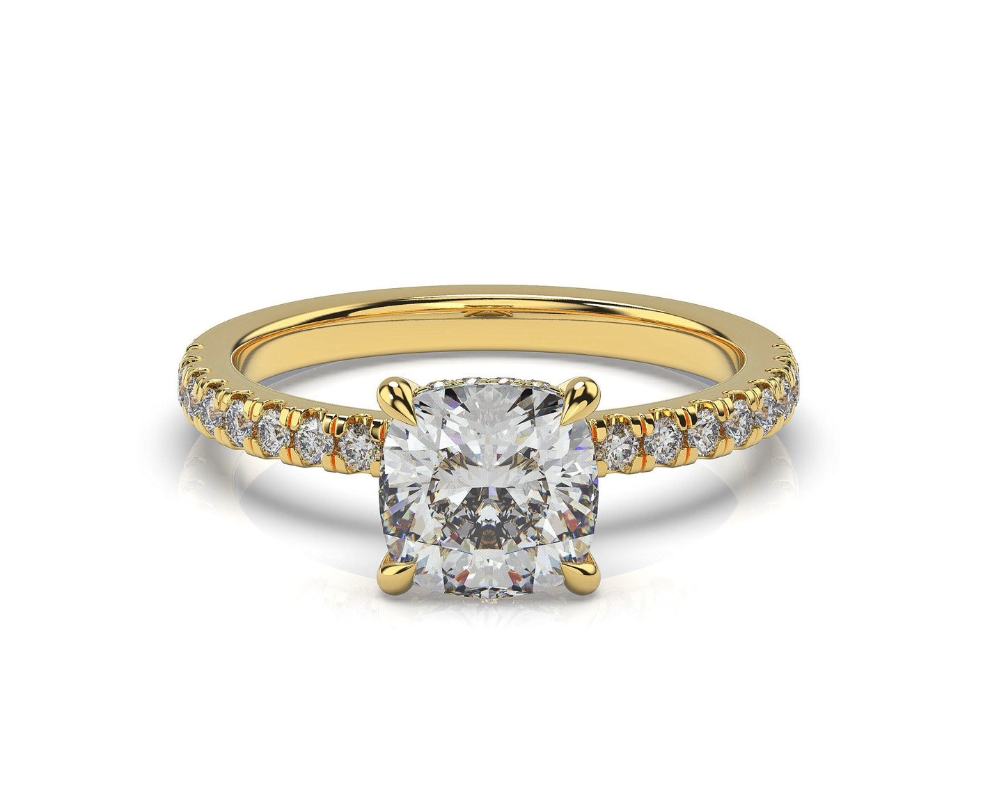 Cushion Yellow Gold Pave Moissanite Engagement Ring