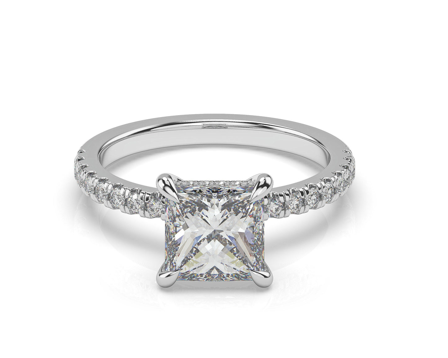 Princess White Gold Pave Moissanite Engagement Ring