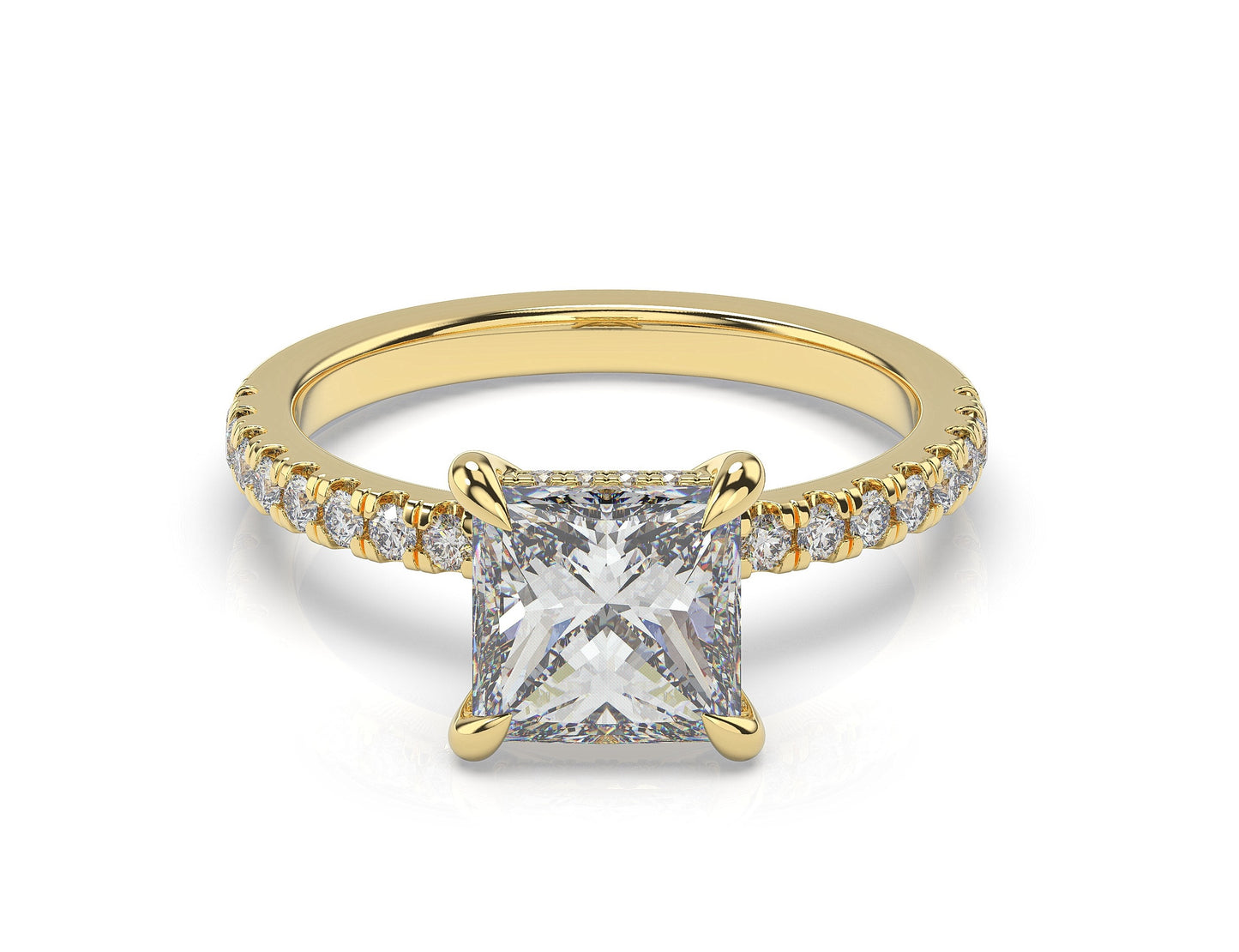 Princess Yellow Gold Pave Moissanite Engagement Ring
