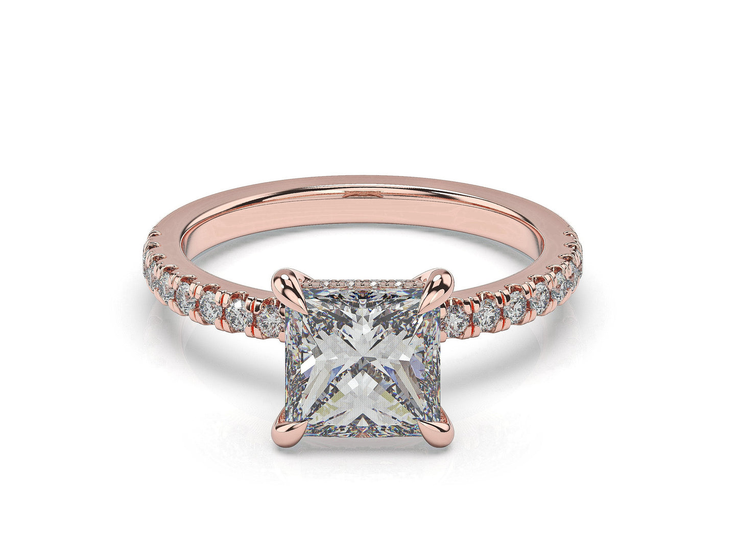 Princess Rose Gold Pave Moissanite Engagement Ring