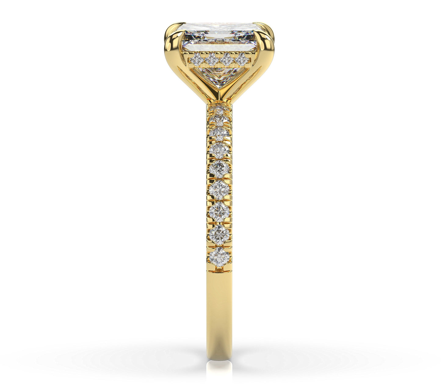 Princess Yellow Gold Pave Moissanite Engagement Ring