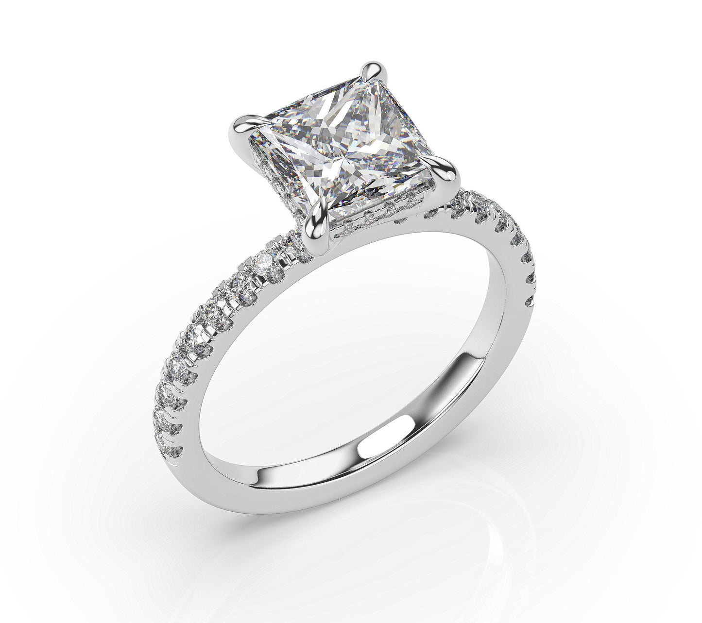 Princess White Gold Pave Moissanite Engagement Ring