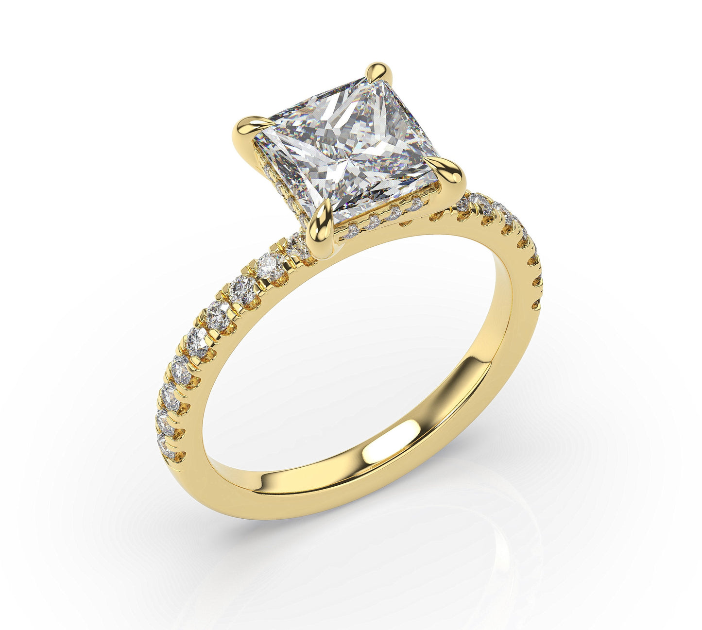Princess Yellow Gold Pave Moissanite Engagement Ring