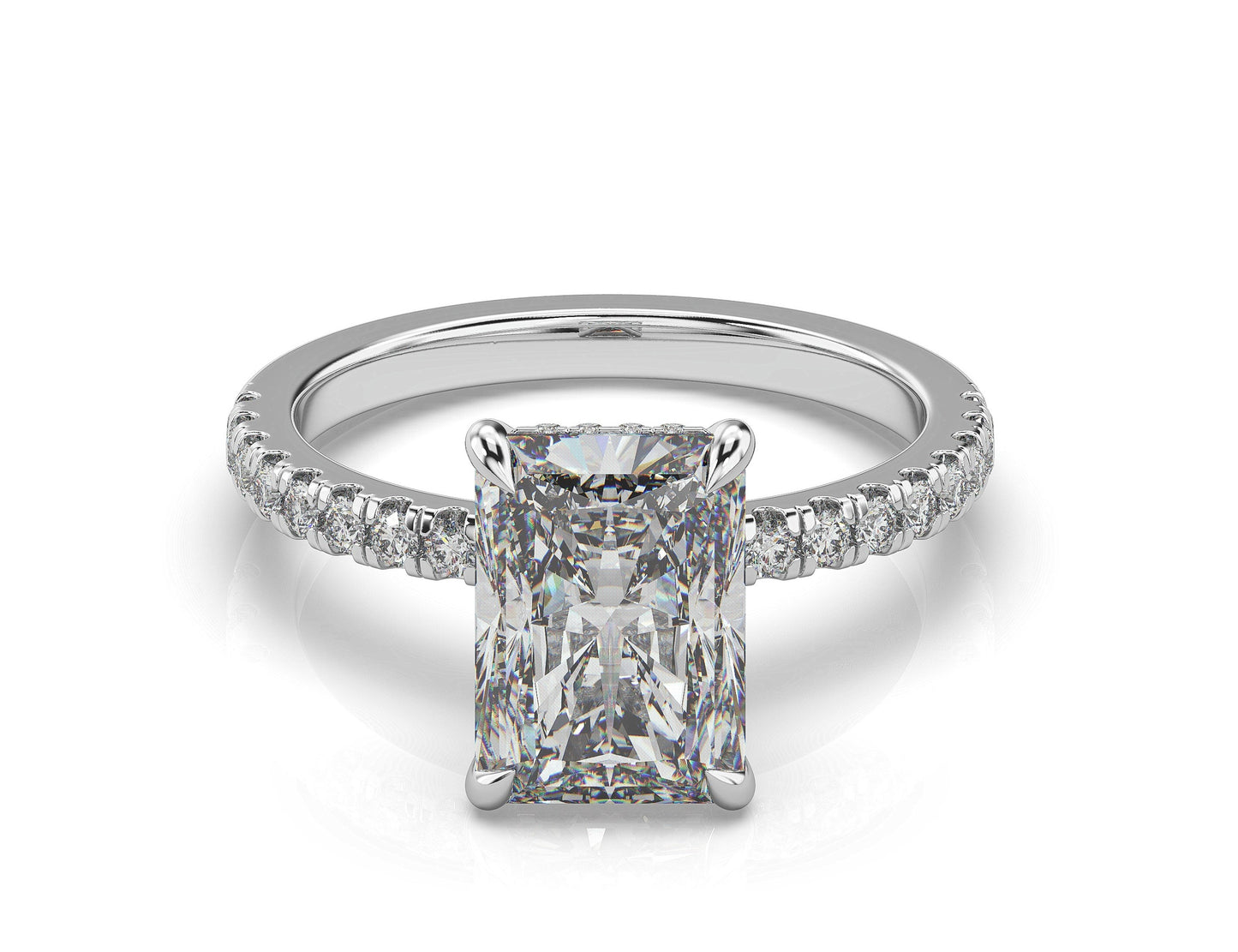 Radiant White Gold Pave Moissanite Engagement Ring