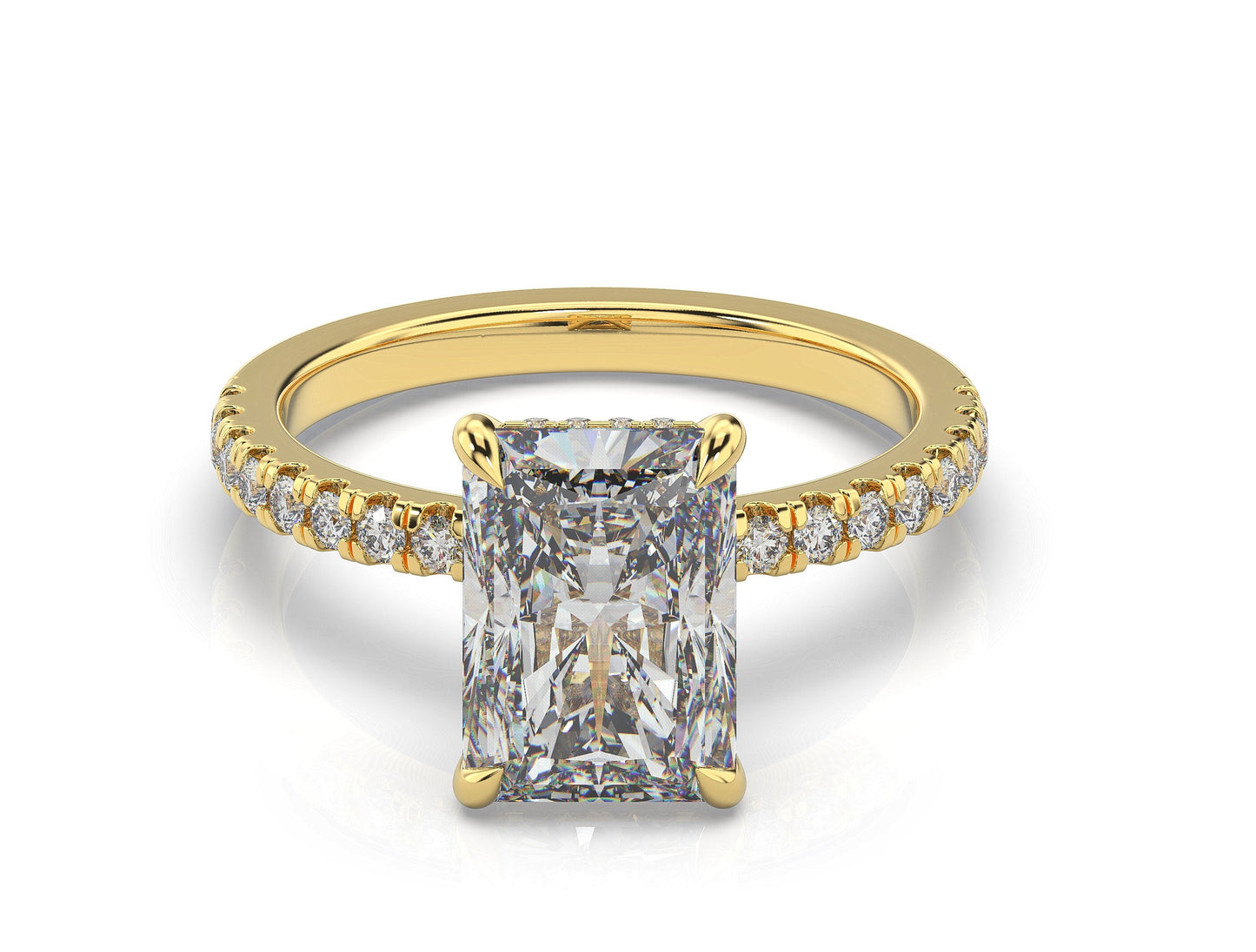 Radiant Yellow Gold Pave Moissanite Engagement Ring