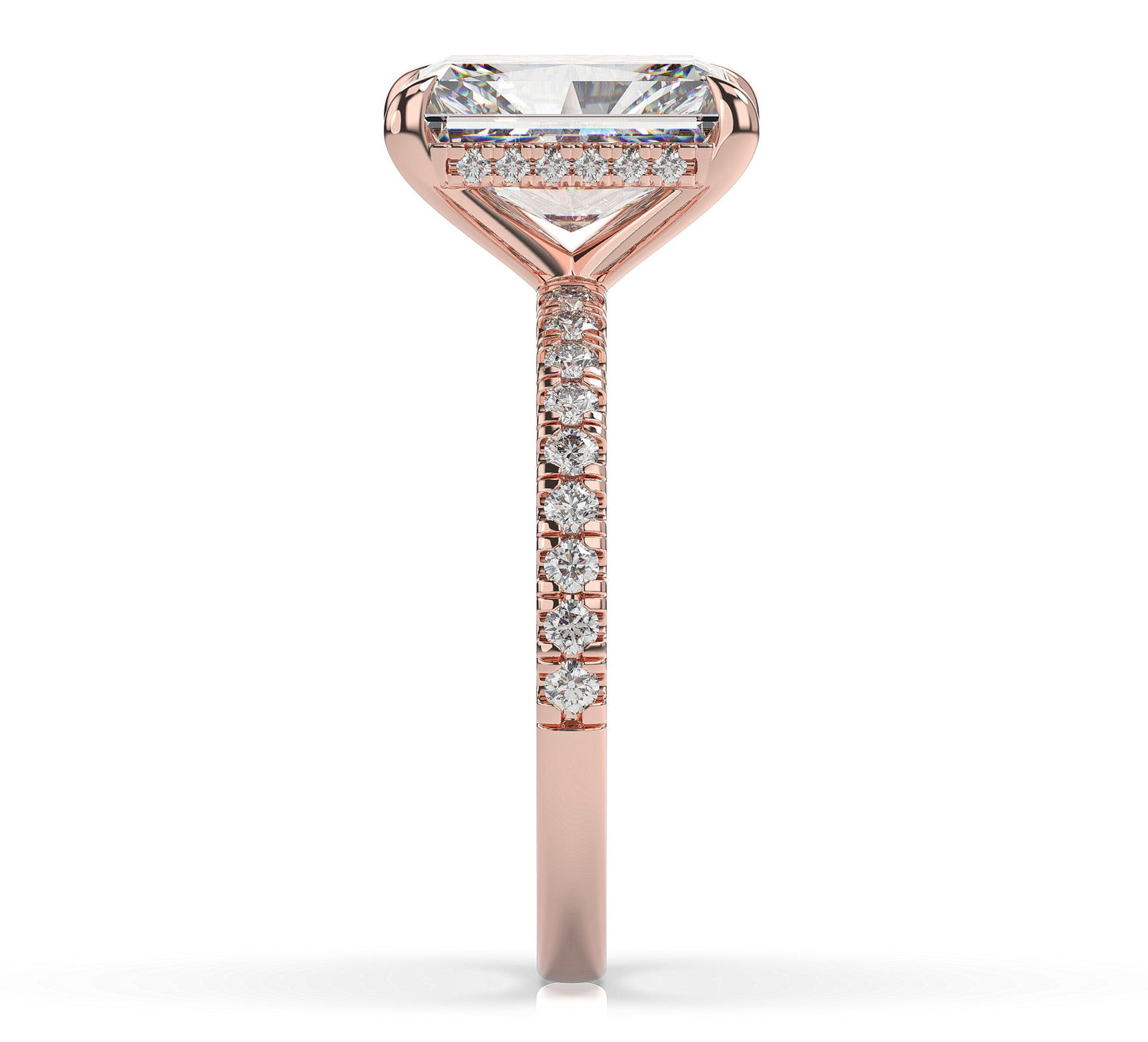 Radiant Rose Gold Pave Moissanite Engagement Ring