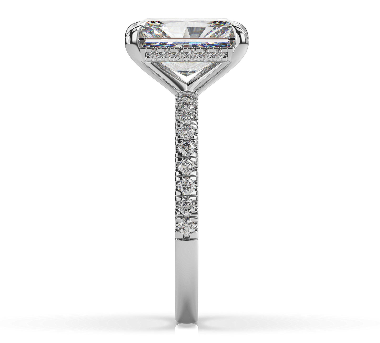 Radiant White Gold Pave Moissanite Engagement Ring