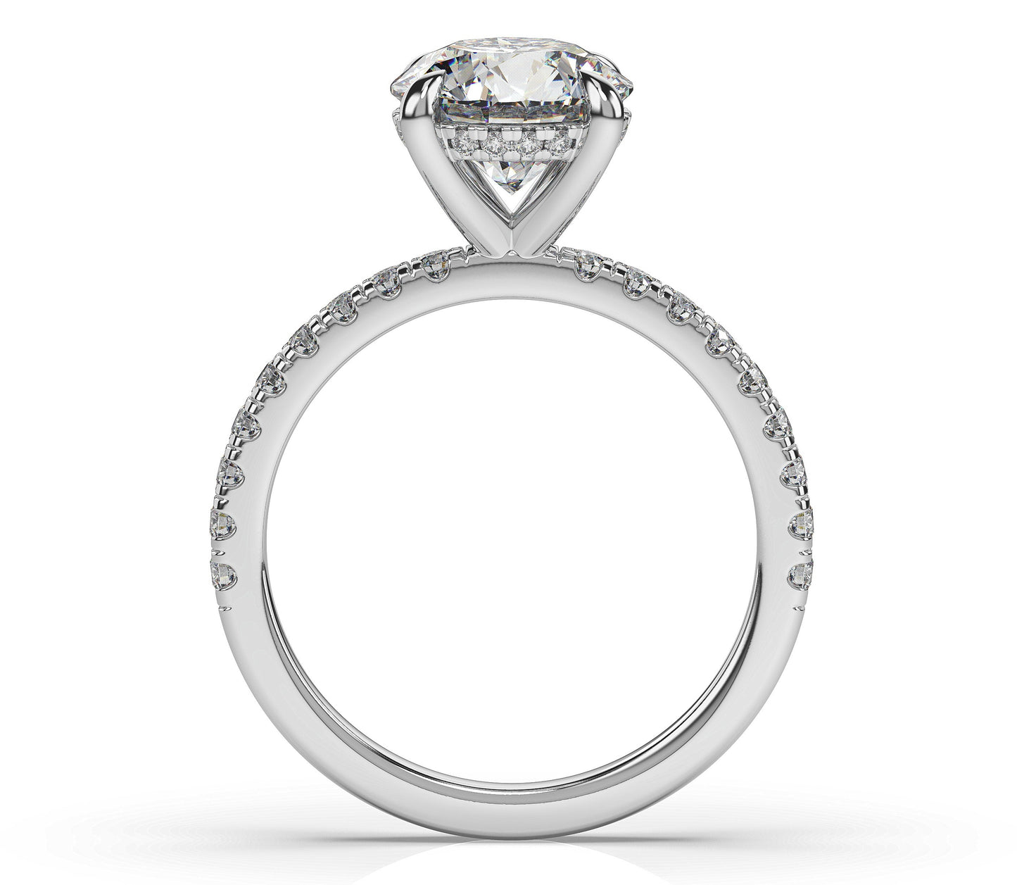Round Brilliant White Gold Pave Moissanite Engagement Ring