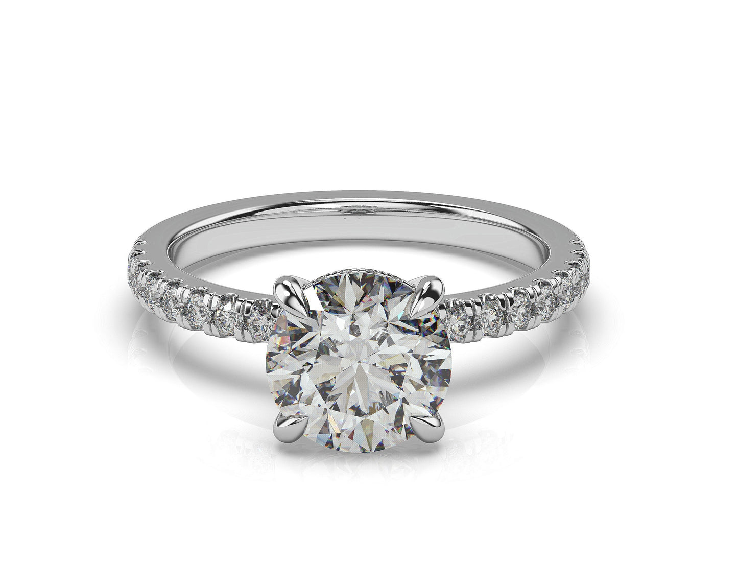 Round Brilliant White Gold Pave Moissanite Engagement Ring