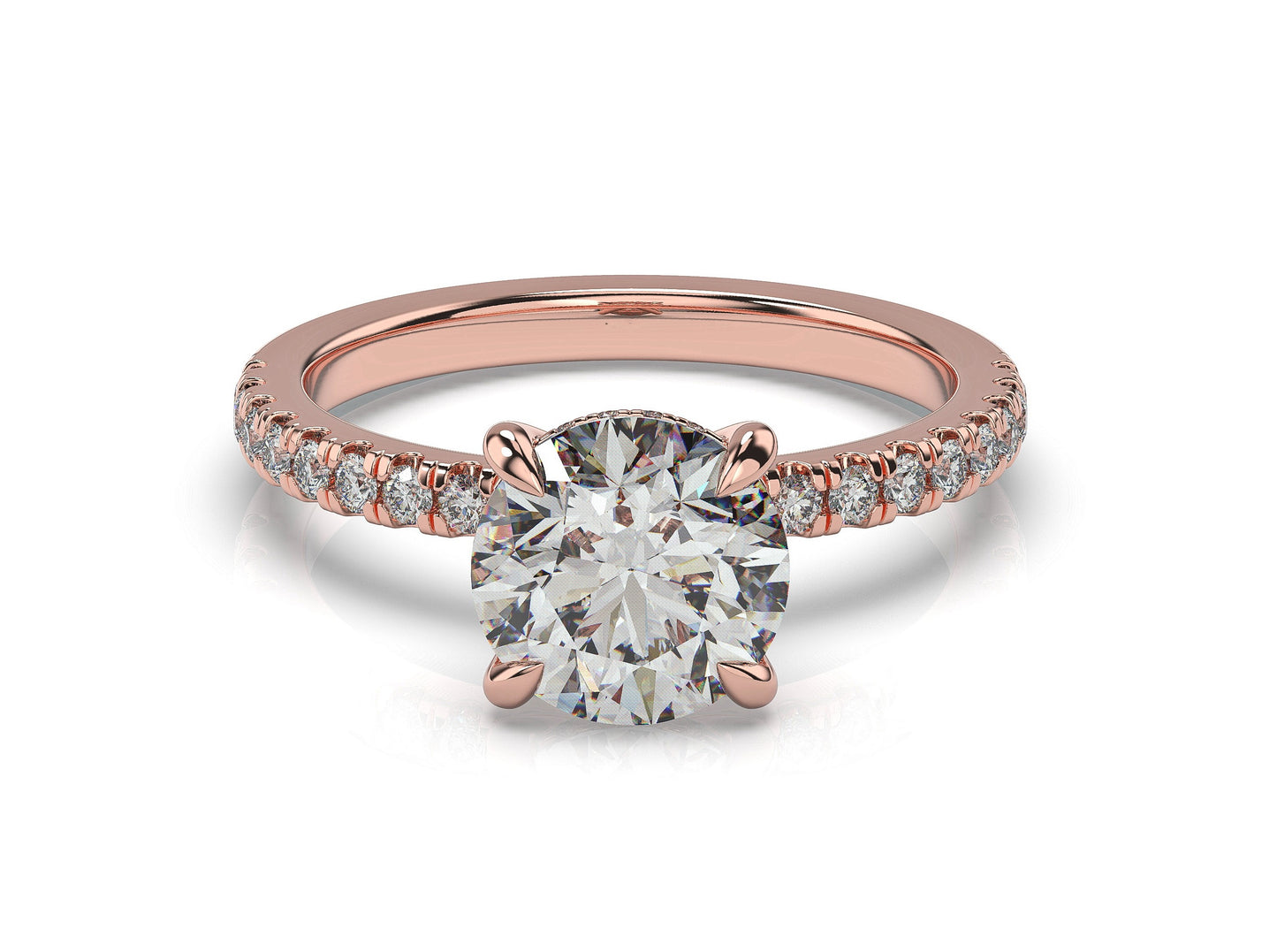 Round Brilliant Rose Gold Pave Moissanite Engagement Ring