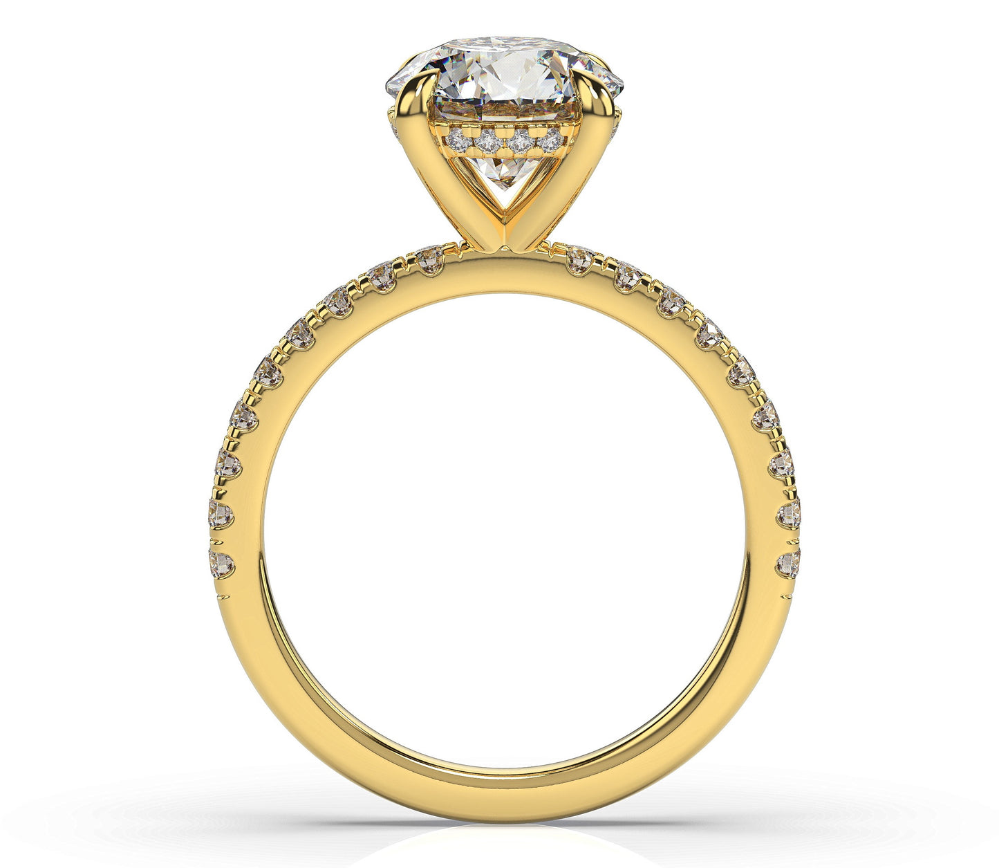 Round Brilliant Yellow Gold Pave Moissanite Engagement Ring